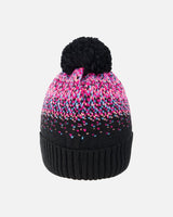 Lined Knit Pompom Hat Black And Pink-2