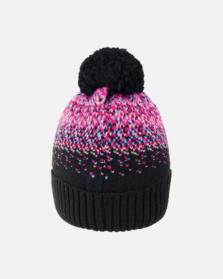 Lined Knit Pompom Hat Black And Pink-2