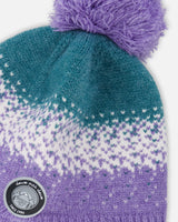 Lined Peruvian Knit Hat With Pompom Lilac And Green-3
