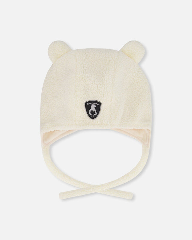 Lined Baby Sherpa Hat With Ear Flaps Off-White-0