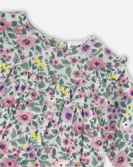 Printed Muslin Sage Floral Dress And Solid Leggings Set-4