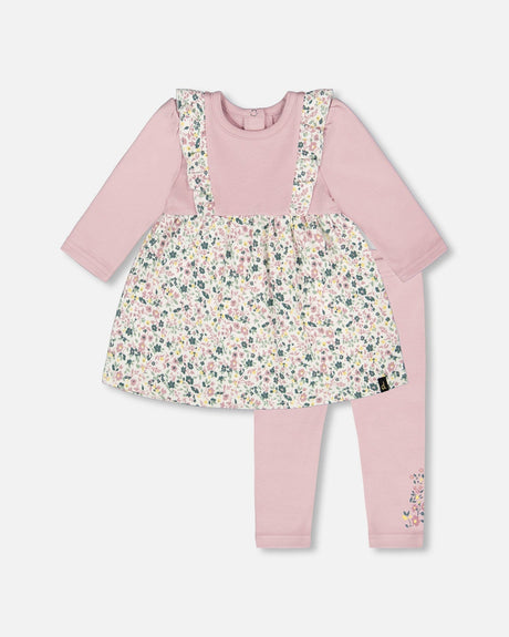 Organic Cotton Bi-Material Tunic And Leggings Set Neutral Purple-0