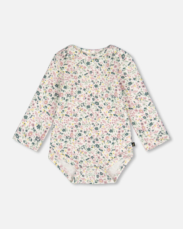 Organic Cotton Long Sleeve Romper Off-White Floral-0