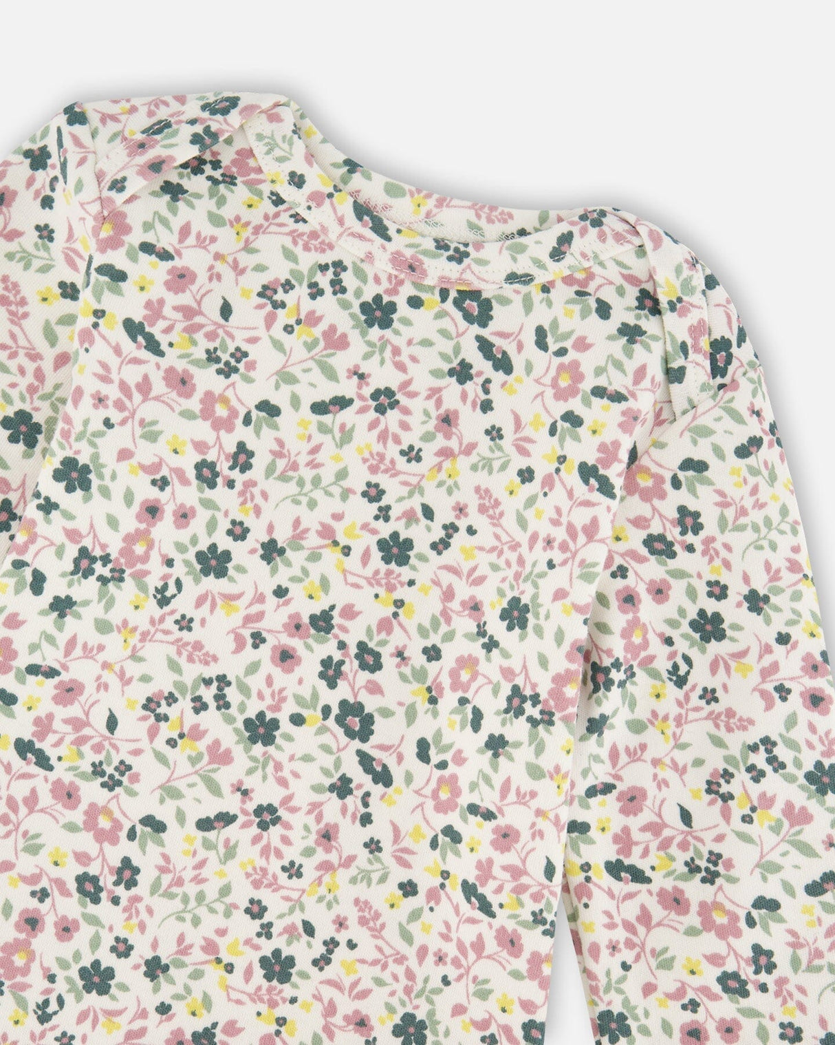 Organic Cotton Long Sleeve Romper Off-White Floral-2