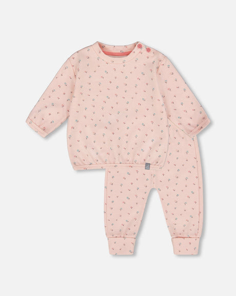 Organic Cotton Pant With Top Set Pink Mini Floral-0