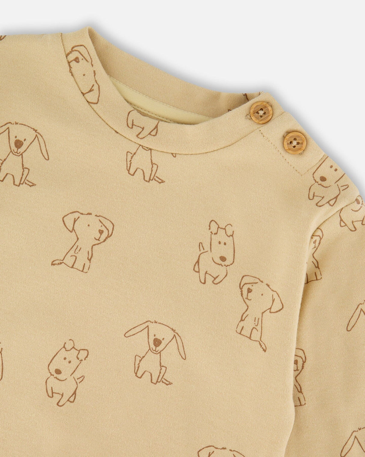Organic Cotton Pant And Top Set Beige Printed Dogs-2