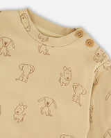 Organic Cotton Pant And Top Set Beige Printed Dogs-2