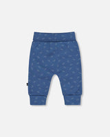 Organic Cotton Evolutive Pants Blue Printed Leaves-1