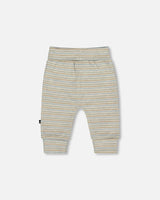 Organic Cotton Evolutive Pants Striped Heather Beige And Gray-2