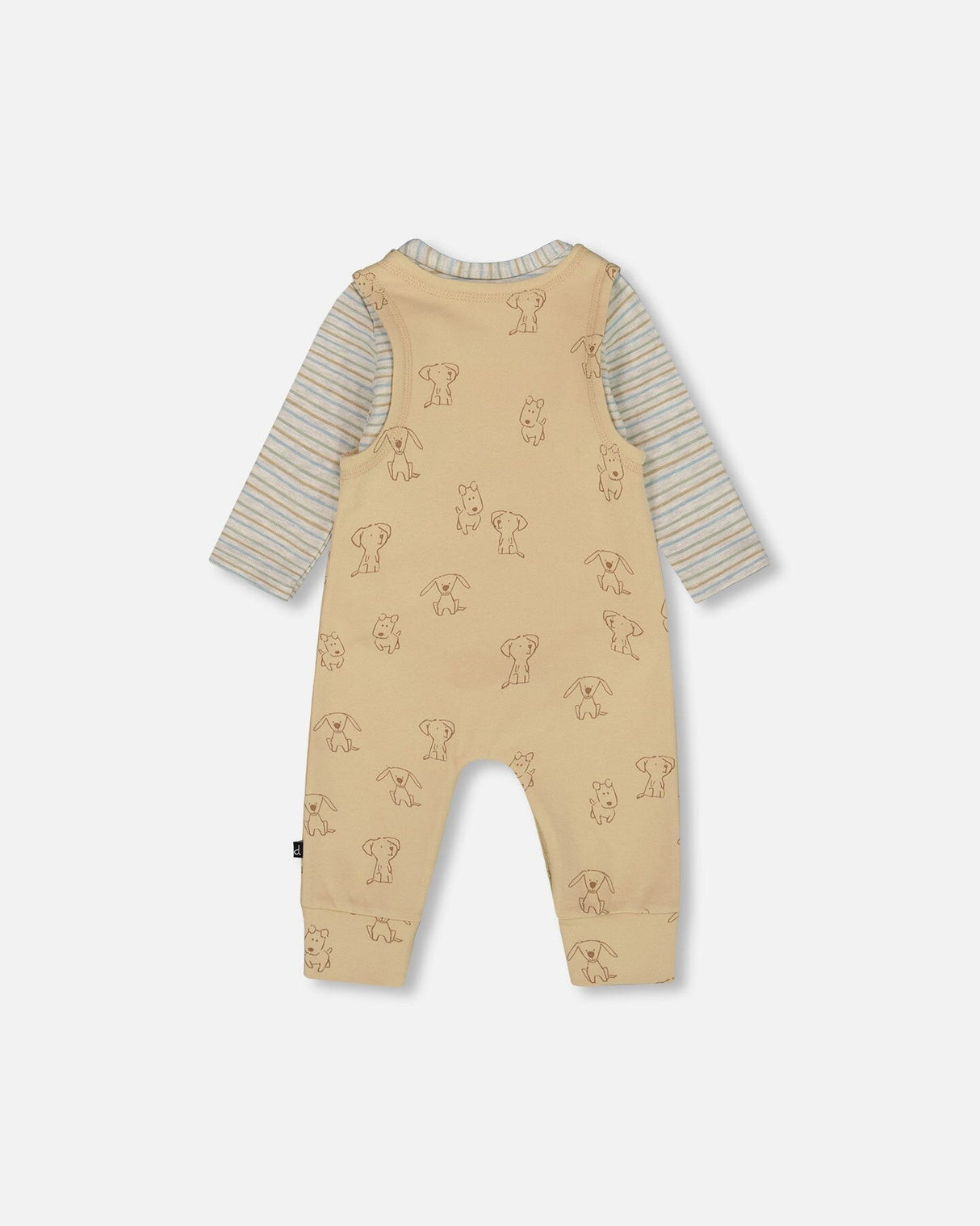 Organic Cotton Onesie With Overalls Set Beige Printed Dogs-2