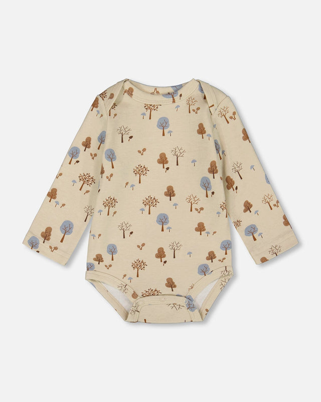 Organic Cotton Onesie Beige Tree Print-0