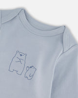 Organic Cotton Onesie And Overalls Set Blue Leaf Print-2