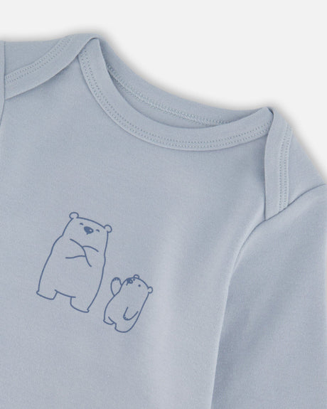 Organic Cotton Onesie And Overalls Set Blue Leaf Print-2