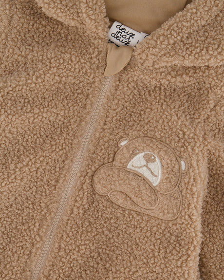 Sherpa Bear Hooded Zip Jacket Brown-3
