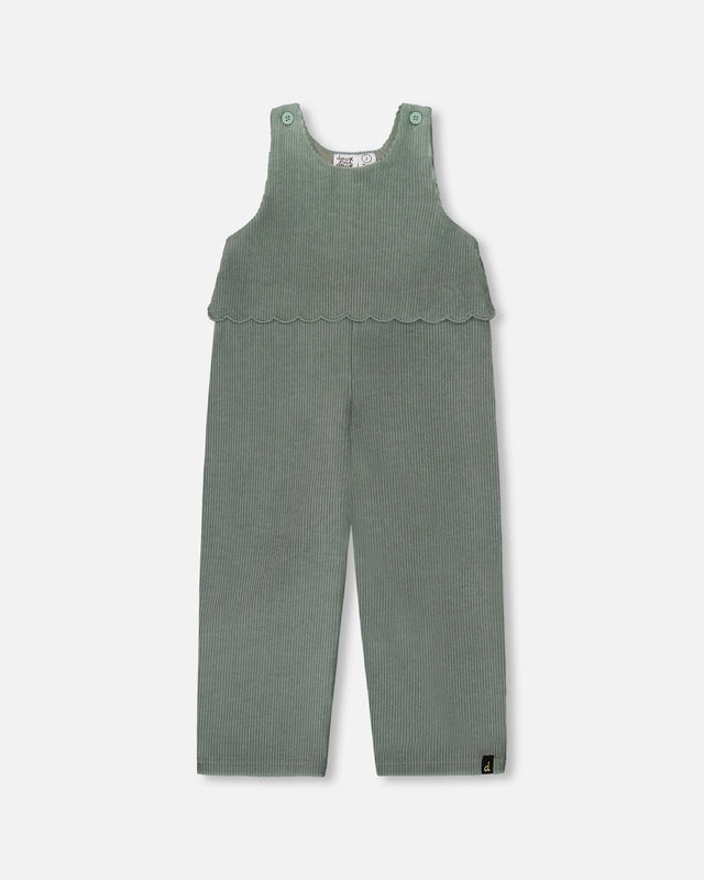 Stretch Velour Faux-Layered Overalls Jade Green-0