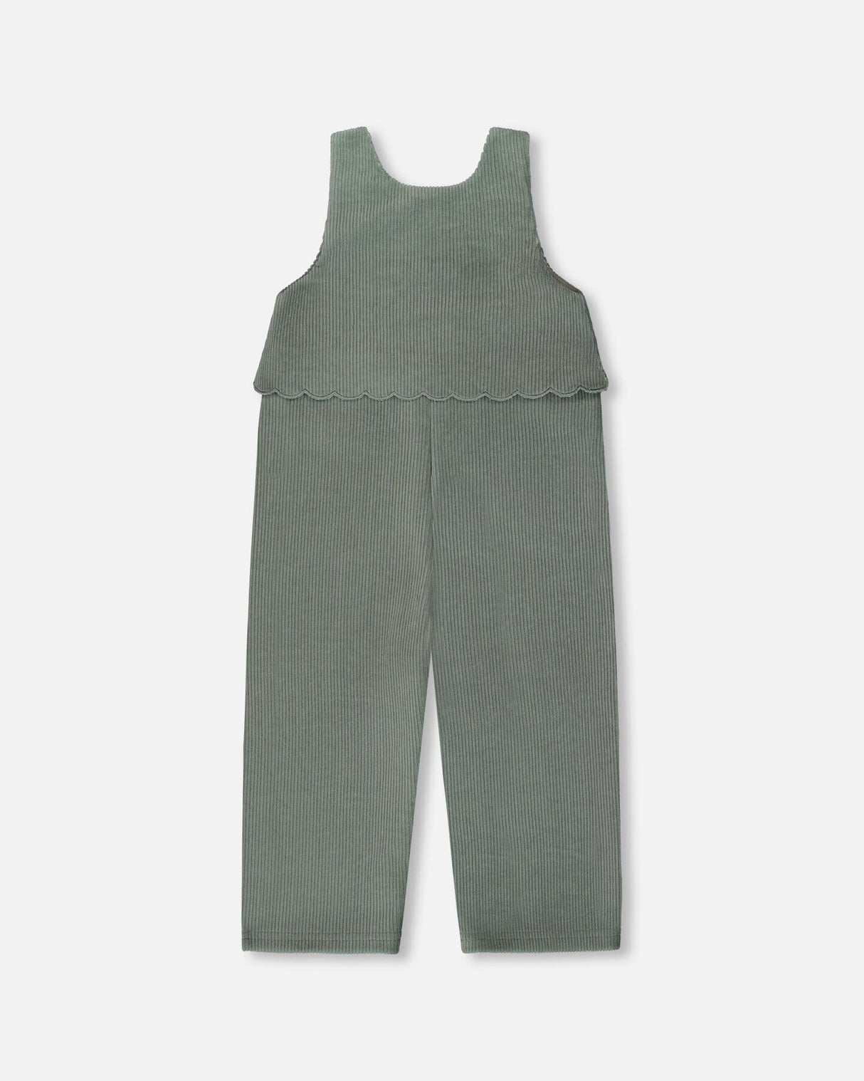 Stretch Velour Faux-Layered Overalls Jade Green-3