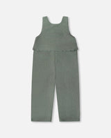 Stretch Velour Faux-Layered Overalls Jade Green-3