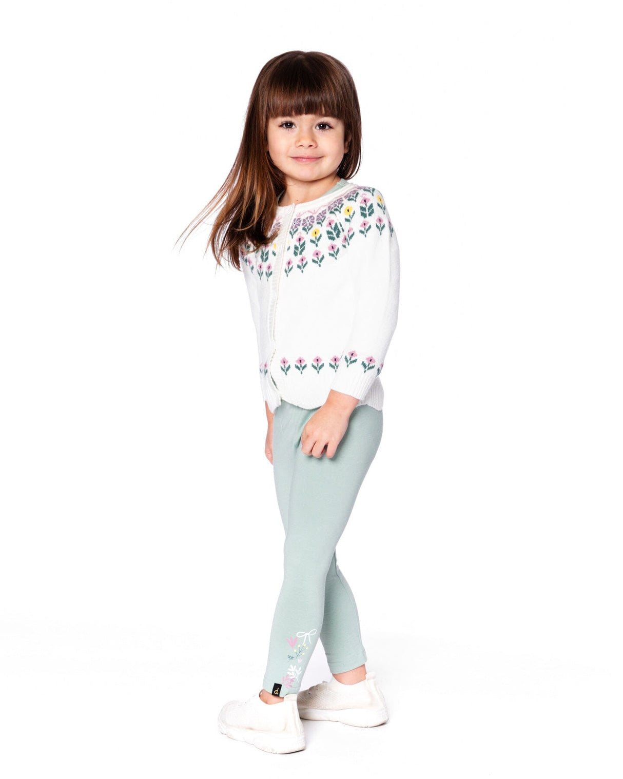 Organic Cotton Jersey Leggings Jade Green With Floral Detail-1