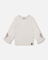 Jersey Top Off-White With Embroidered Floral Sleeves-0