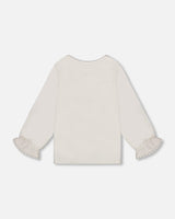 Jersey Top Off-White With Embroidered Floral Sleeves-3