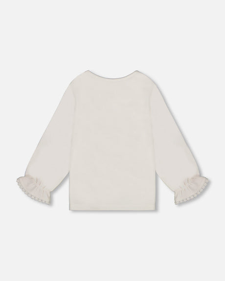 Jersey Top Off-White With Embroidered Floral Sleeves-3