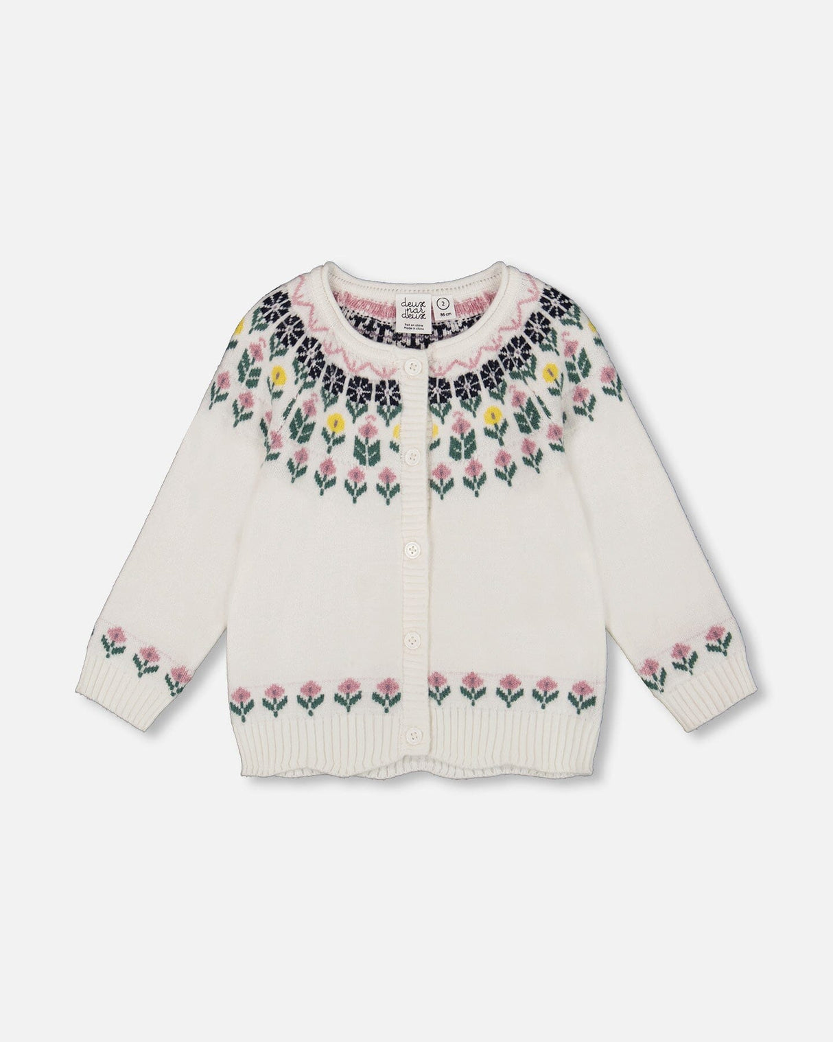 Jacquard Knit Cardigan Off-White With Floral Pattern-0