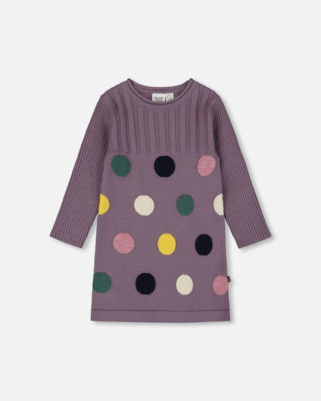 Jacquard Sweater Dress With Polka Dot Pattern Purple Gray-0