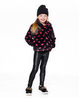 Faux Fur Short Coat Black And Red With Hearts-1