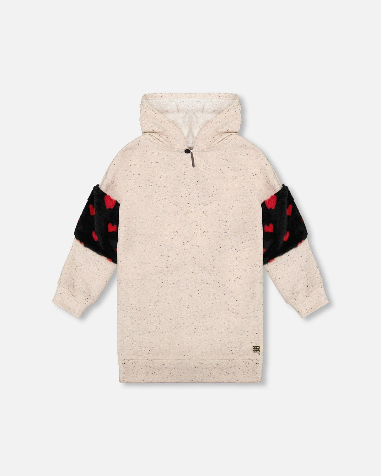 Hooded Glittering French Terry Dress Beige With Heart Bag-0