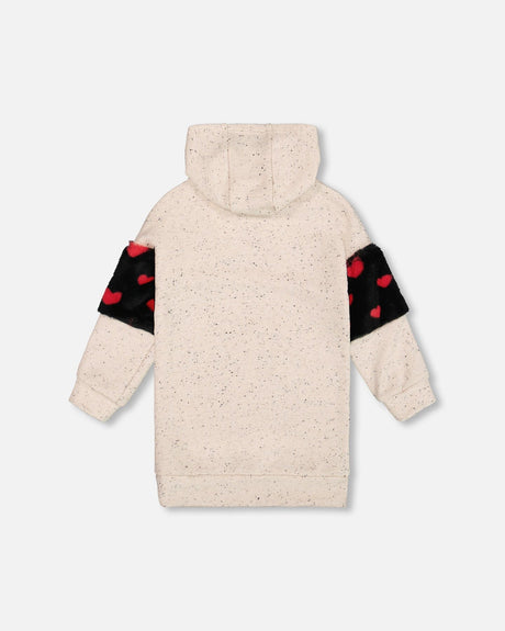 Hooded Glittering French Terry Dress Beige With Heart Bag-2