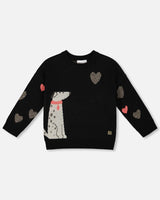 Knit Sweater Black With Dalmatian And Hearts-0