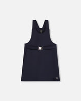 Milano Jumper Dress Navy Blue With Buckle Detail-0