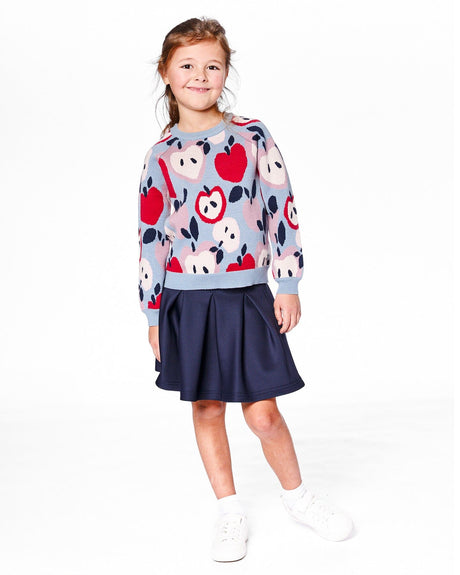 Knit Sweater Blue And Red With Apple Heart Jacquard-1
