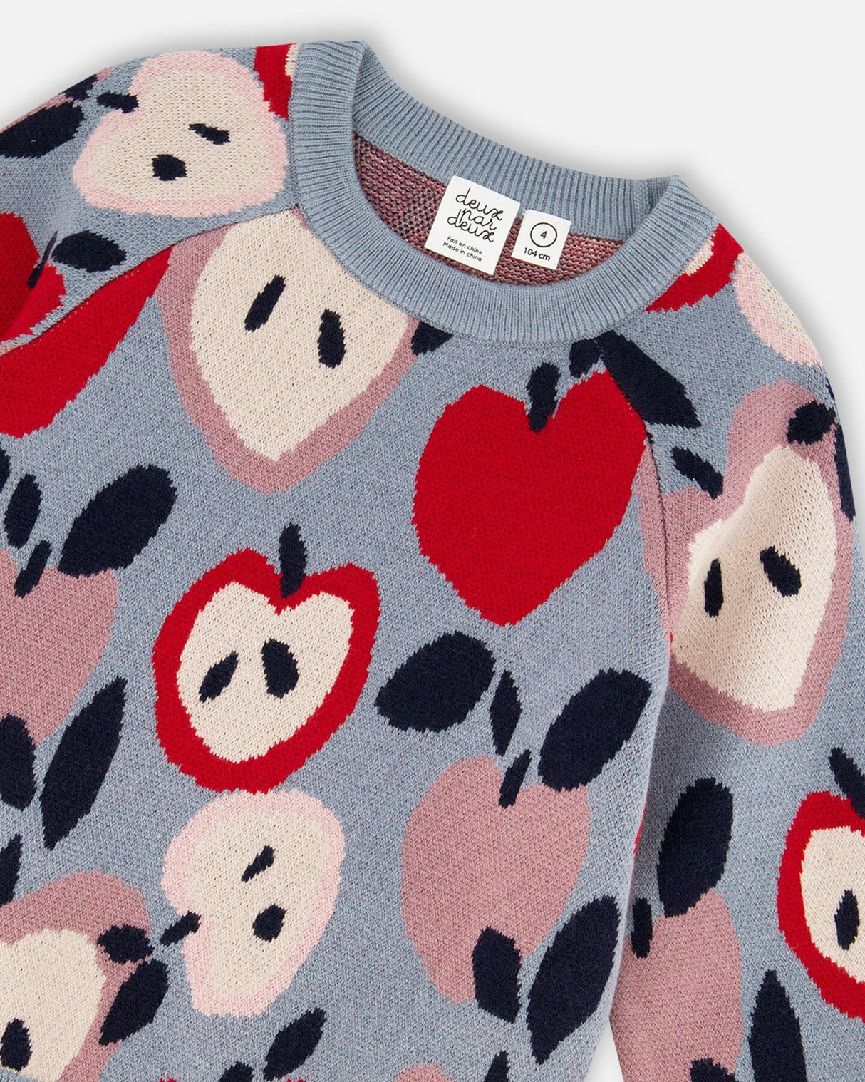 Knit Sweater Blue And Red With Apple Heart Jacquard-3