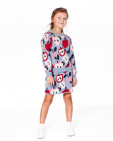 Knit Skirt Blue And Red With Apple Heart Jacquard-1