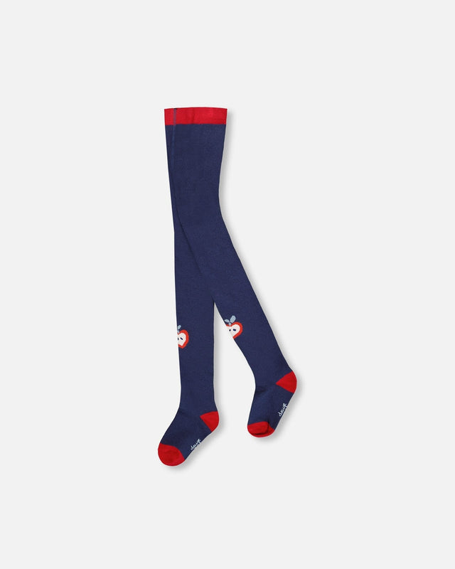 Knit Tights Navy Blue With Apples-0