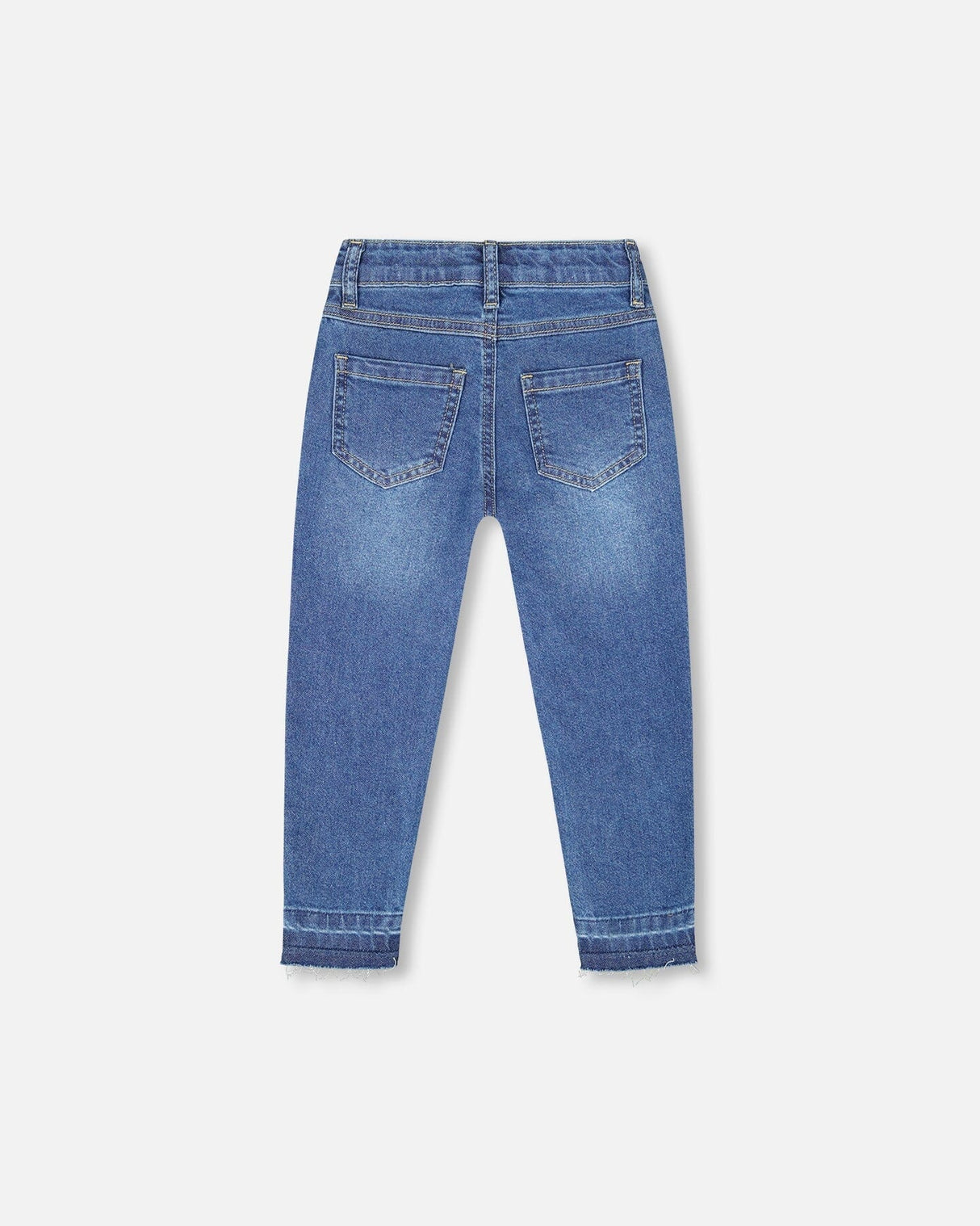 Jeans Blue Denim With Frayed Hems And Floral Embroideries-3