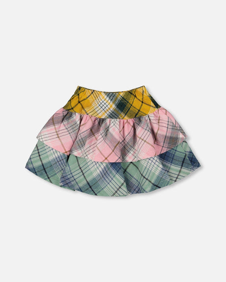 Two-Tiered Flannel Skirt Green Pink And Yellow-2