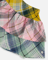 Two-Tiered Flannel Skirt Green Pink And Yellow-3