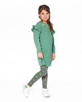 Knitted Dress Sage Green With Ruffles And Floral Embroidery-1