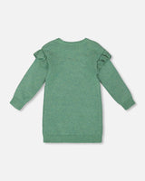 Knitted Dress Sage Green With Ruffles And Floral Embroidery-2