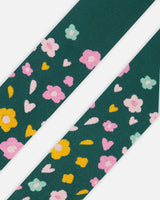 Knit Tights Dark Green With Flower Motifs-2