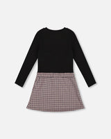 Bi-Material Dress Black And Houndstooth-2