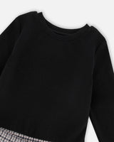 Bi-Material Dress Black And Houndstooth-3