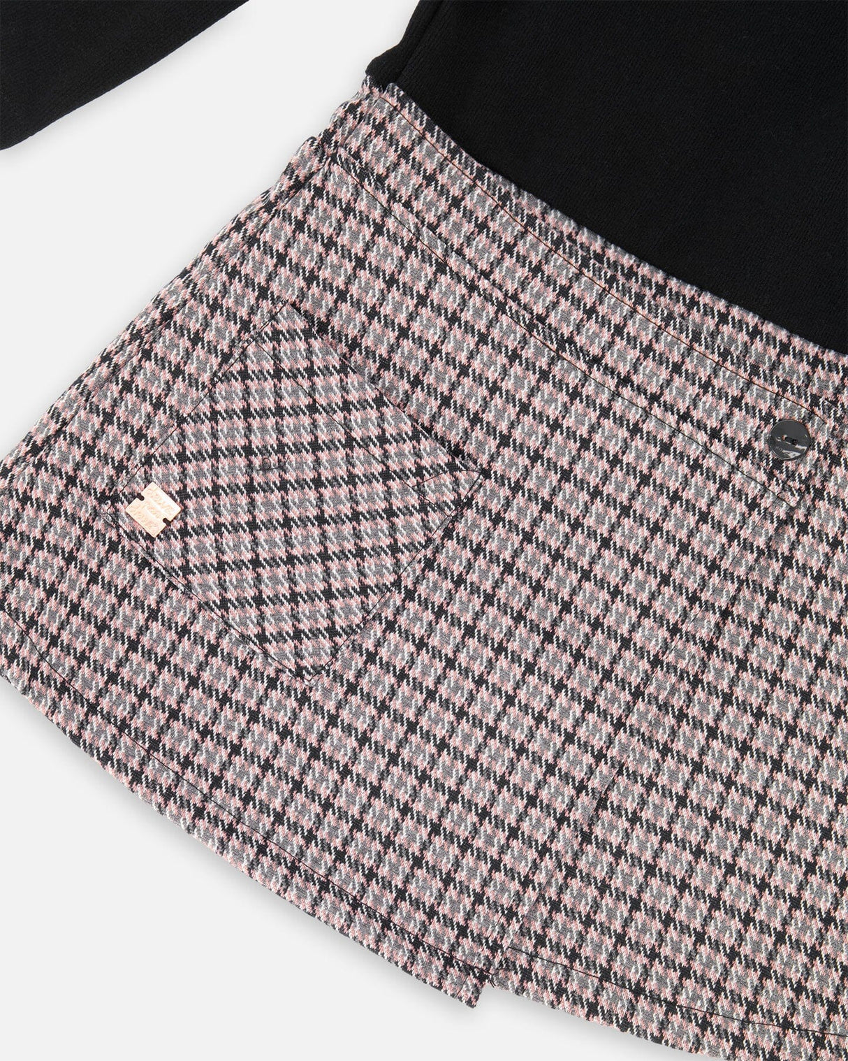 Bi-Material Dress Black And Houndstooth-4