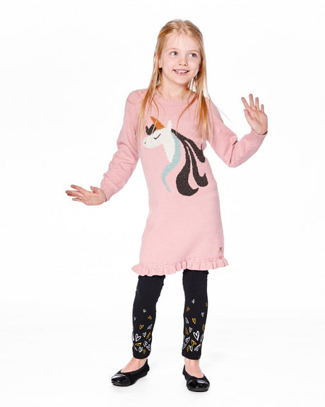Knitted Dress Dusty Pink With Unicorn Intarsia-1