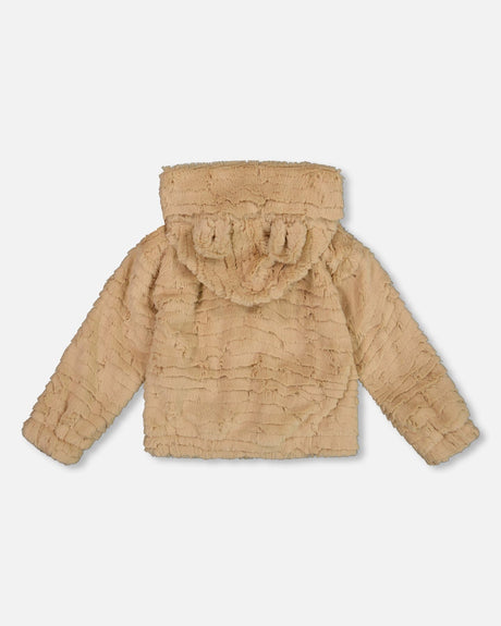 Faux Fur Hooded Jacket Nougat-2