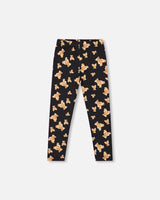 Jersey Leggings Black Teddy Bear Print-1