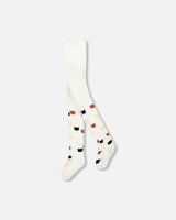 Knit Tights Off-White With Teddy Bear Pattern-0