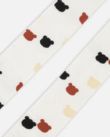 Knit Tights Off-White With Teddy Bear Pattern-2